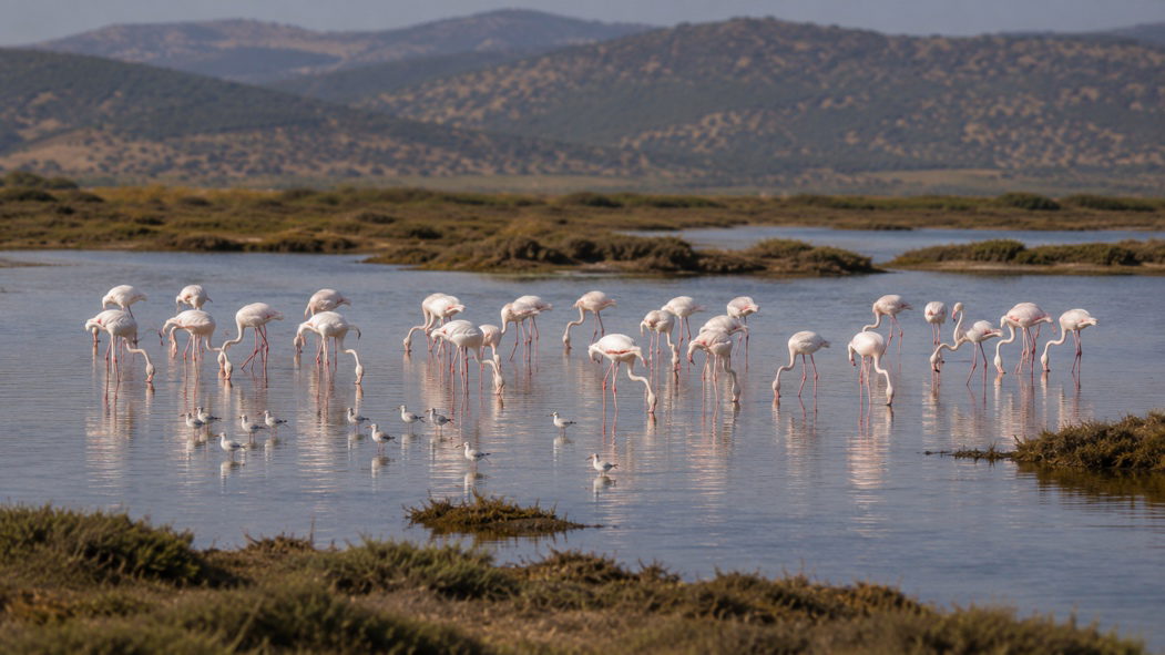 Bodrum Tuzla Sulak Alanı'nda flamingoların ve göçmen kuşların doğal yaşamını yansıtan kuş gözlem alanı.
