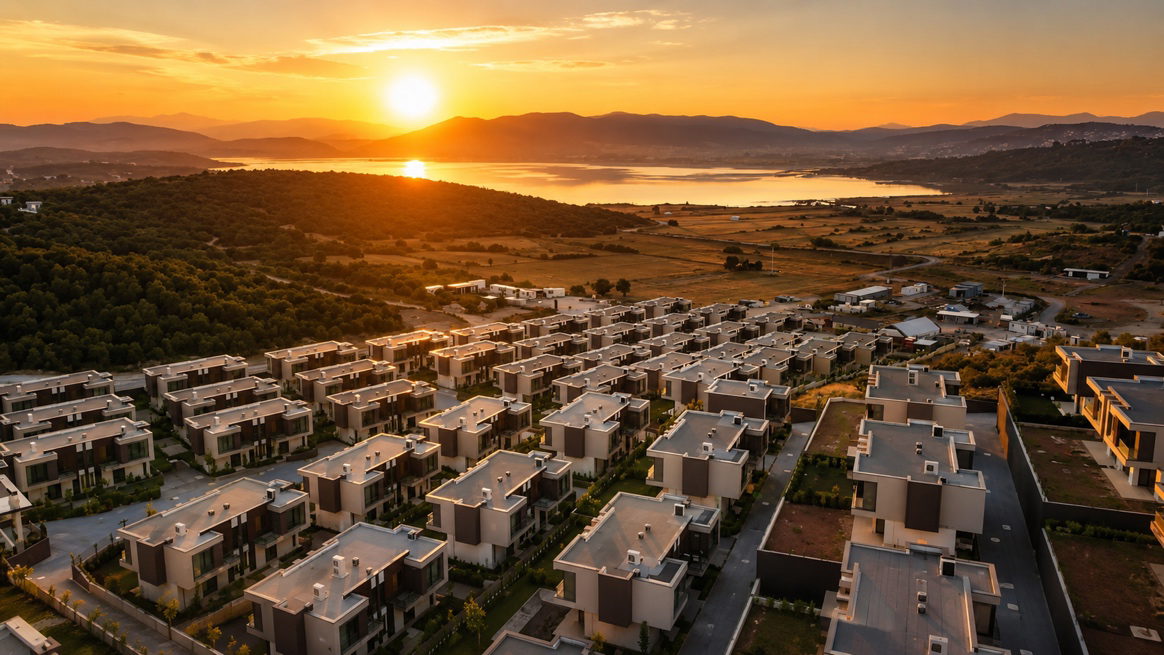 Bodrum'da gün batımında turuncu ve kızıl tonlara bürünen Ege Denizi, sakin kıyılar ve eşsiz manzarayı yansıtan doğal görünüm.
