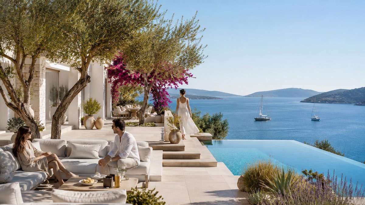egenin-en-ayricalikli-yasam-deneyimi Bodrum'da yaşamanın ayrıcalığını yansıtan, Ege Denizi manzarası, modern villalar ve doğayla iç içe huzurlu yaşam alanları.