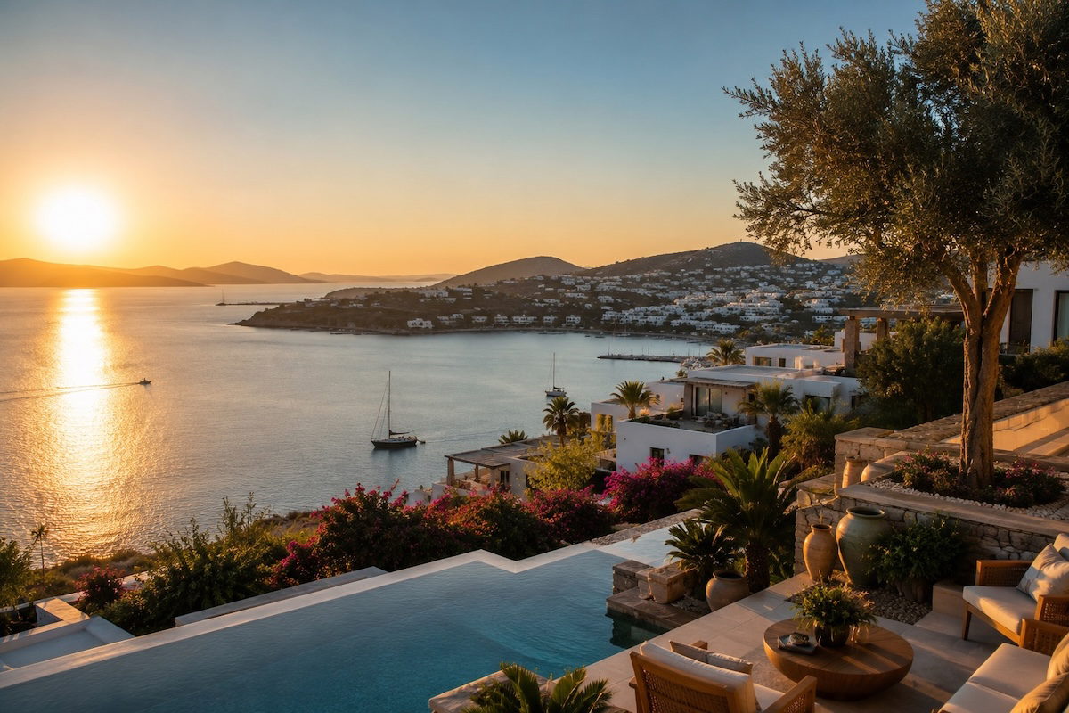 Bodrum'da yaşamak isteyenlerin tercih ettiği doğal güzellikleri, deniz manzarasını ve huzurlu yaşam atmosferini yansıtan panoramik görünüm.